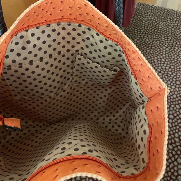 Orange Faux Leather Ostrich Tote Bag - Picture 2 of 2